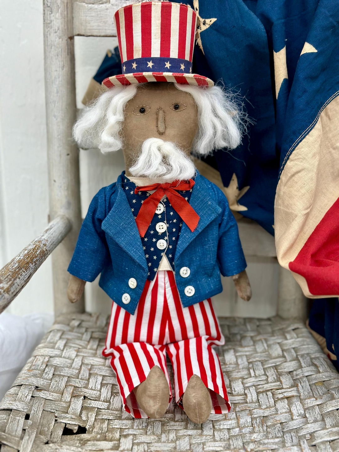 Sam Rag Uncle Sam , Rag Doll , Made With Antique Textile, Patriotic, Americana ...