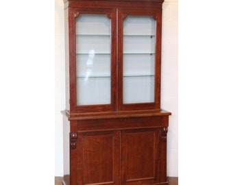 A Large Victorian Carved Mahogany Display Cabinet over Cupboard Base