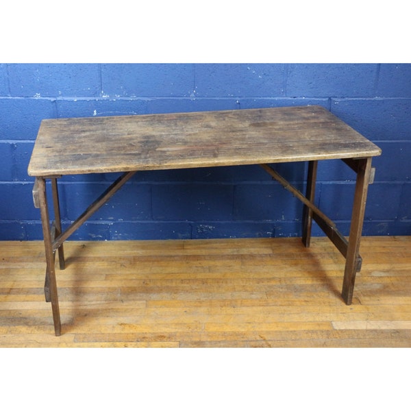 A Rustic Vintage Pine Folding Trestle Table, Excellent Patina Dining Table Railway George VI