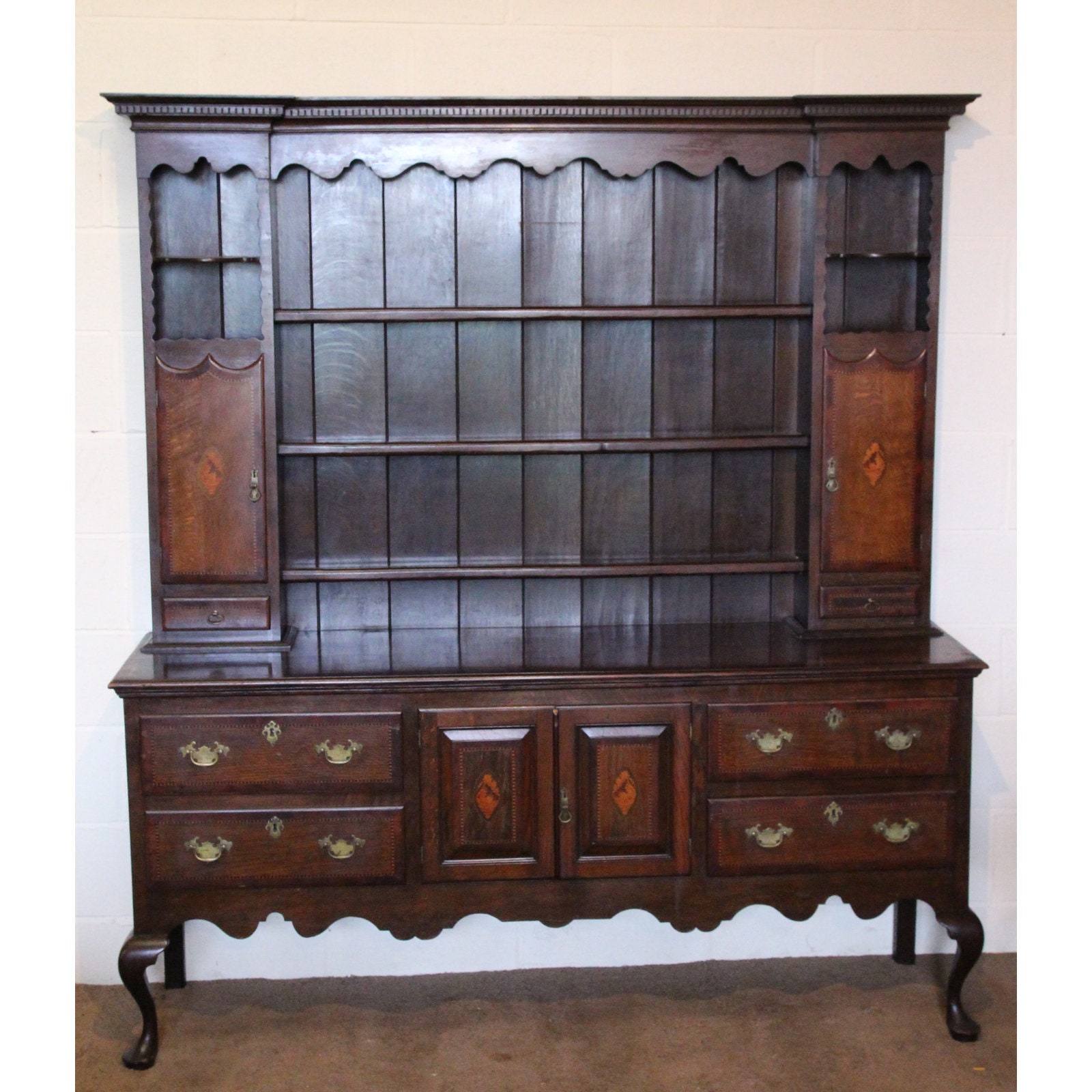 A Quality Victorian Inlaid Oak Kitchen Dresser Or Sideboard Etsy