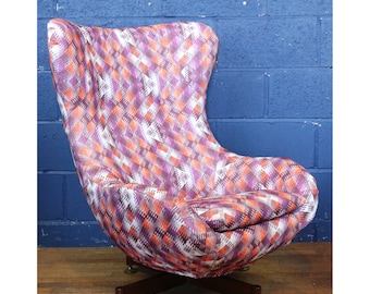 Vintage Mid-Century Swivel Egg Chair, Restored Psychedelic Teak Base