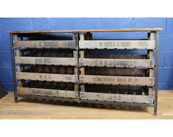 A Large Industrial Rustic 8 Drawer Chest or Sideboard, set with Potato Chitting Trays, Great Storage