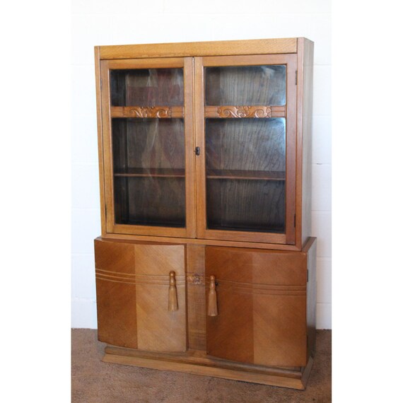 An Art Deco C1930s Light Oak Two Door Bookcase Over Cupboard Etsy