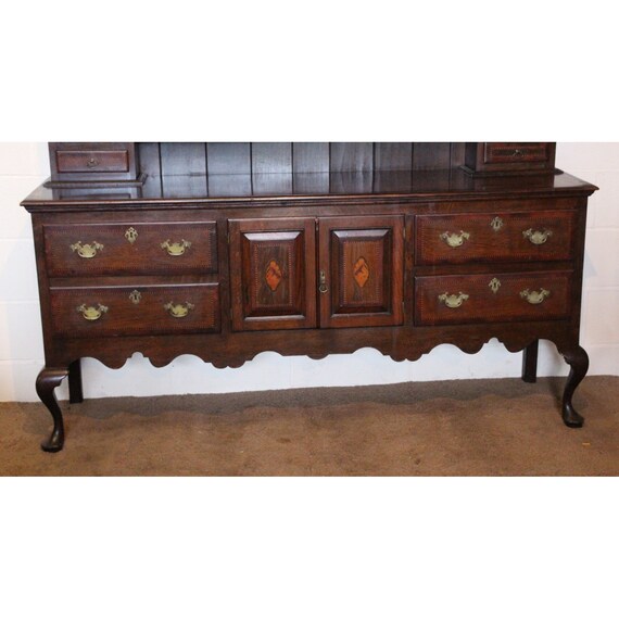 A Quality Victorian Inlaid Oak Kitchen Dresser Or Sideboard Etsy