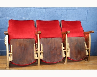Vintage Art Deco Red Velvet Cinema Seats: C1930s Theatre Row