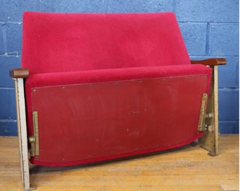 A Rare Vintage Art Deco C1930s Double Love Cinema Theatre Seat Red Velvet Material REF8