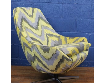Restored Mid-Century Swivel Egg Chair: Psychedelic Yellow and Grey