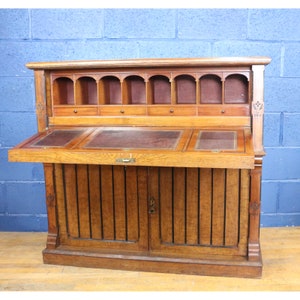 A Quality Victorian Pollard Oak Secretaire Desk Over Cupboard Base