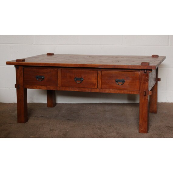 A C20th Polished Hardwood Coffee Table Set With 6 Storage Etsy