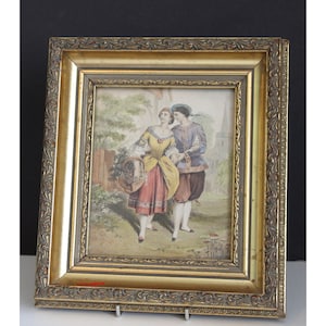 A C19th Gilt Framed Coloured Engraving Courting Couple Lovers