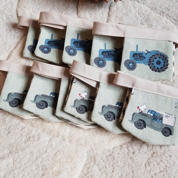 Tractor and Land Rover bunting in Sophie Allport farm fabric - nursery, stocking fillers, farm gifts, farm vehicles, playroom decoration
