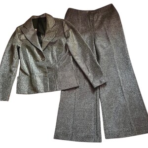 Vintage 60s 70s Silver Lurex Trouser Suit: Mod Flares, Size UK small image 3