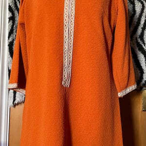 Beautiful Vintage 1960s 1970s Mod Hippie St Pepper Carnaby Street retro orange gold embroidered mini dress Twiggy Quant