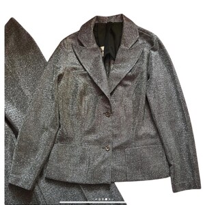 Vintage 60s 70s Silver Lurex Trouser Suit: Mod Flares, Size UK small image 13