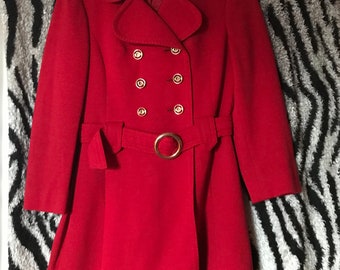 Vintage 60s Red Wool Coat: Twiggy Mod Style Trench, UK Size 8