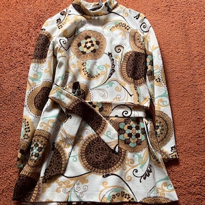 Beautiful vintage original 1960s 1970s mod psych psychedelic  print sweater Tunic top  Quant Biba Twiggy