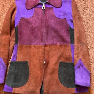 60s Mod Colorblock Patchwork Suede Leather Coat Jacket Peter