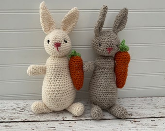 Homemade Rustic Bunny/ Easter Basket Filler/ Stuffed Wool Rabbit/ Nursery Decor/ Crocheted Bunny Rabbit Plush Toy