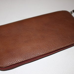 Monedero grande, elegante cartera de piel marrón aprox. 22,5 x 11,5 cm