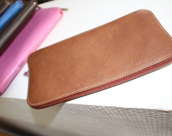 Large wallet, elegant brown leather wallet of about 22.5X11.5cm