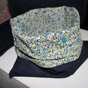 Peut inclure: Un panier de rangement en tissu blanc avec un motif floral dans les tons de vert et de bleu. Le panier est doublé d'un tissu bleu foncé et comporte un seul bouton bleu.