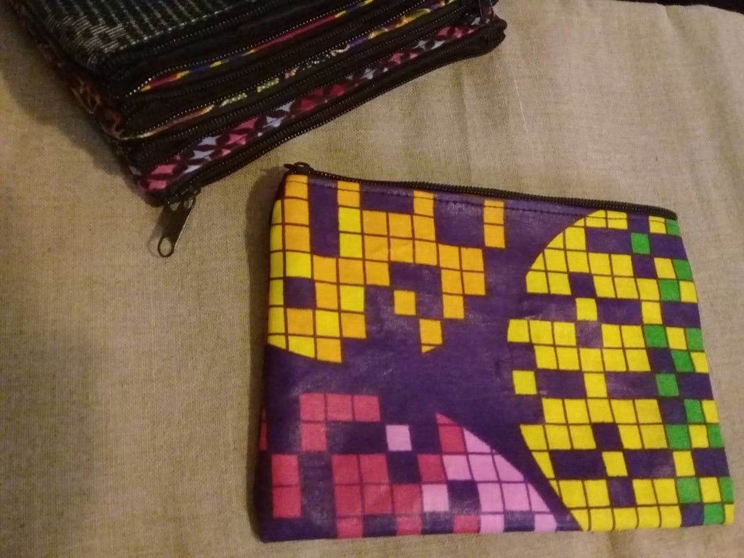 Pochette zippée Wax vert&violet main image 1