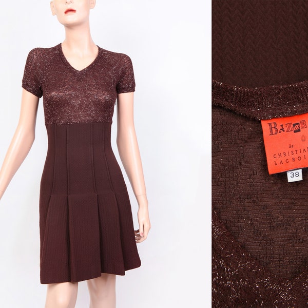 LACROIX BAZAR, Vintage 2000S dress in brown wool and lurex, Winter dress, Size 34FR/XS