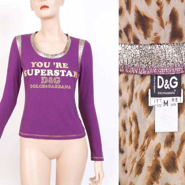 DOLCE GABBANA Y2K, Vintage top in cotton and rhinestones, D&G logo, Made in Italy, 38FR/M