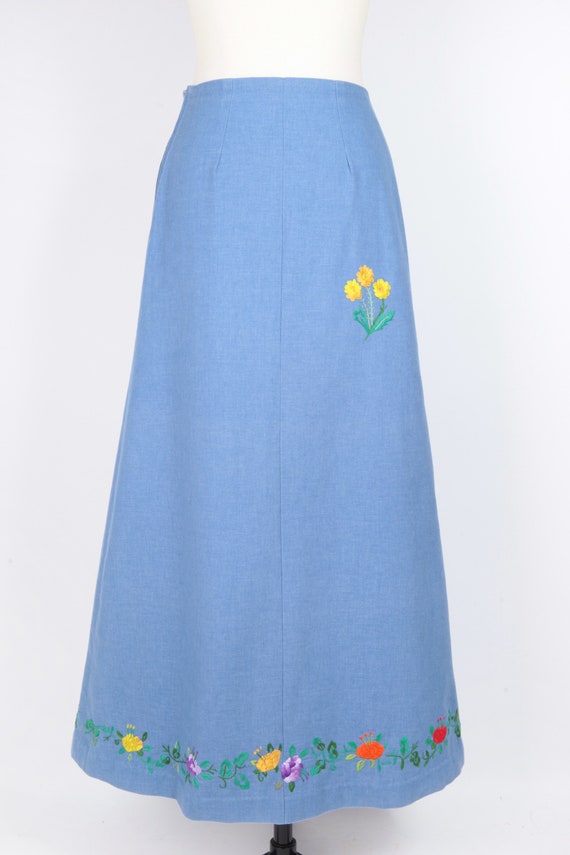1970, Boho, Hippie, Maxi skirt, in Denim hand-emb… - image 6