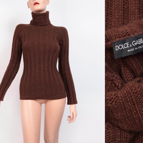 DOLCE & GABBANA. Brown wool turtleneck sweater, Unique piece, vintage 90s. Made in Italy. 38FR/M