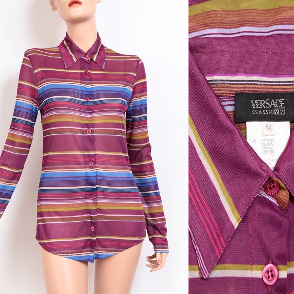 VERSACE 90s, Retro style shirt in viscose and nylon, Made Italy, T38/M