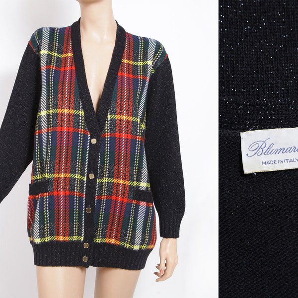 90s BLUMARINE Vintage Cardigan en laine et lurex, Gilet oversize, Made in Italy, Taille L/40FR.