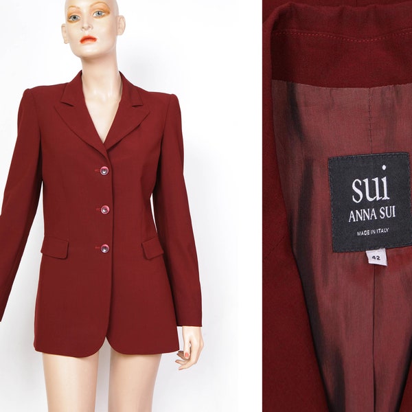 ANNA SUI Y2K Vintage Blazer, Burgundy Wool Jacket, Made Italy, Size 38FR/M