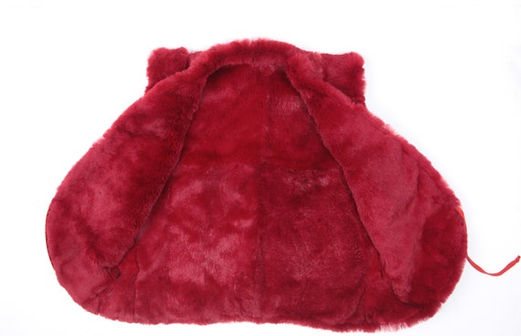 Vintage embroidered red rabbit fur and suede vest… - image 3