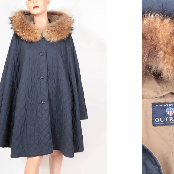 Parka avec capuche en fourrure de renard la Maison OUTRAGE.  Manteau matelassé imperméable, Taille Large/40FR