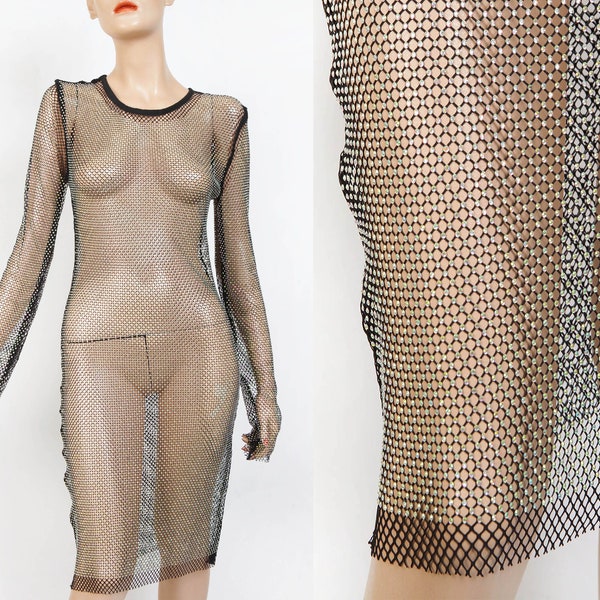 Net dress with holographic rhinestones, Transparent dress, one size 38/40FR