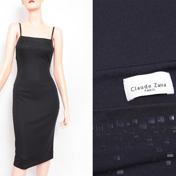 French designer CLAUDE ZANA, Made in France, Tight black dress, Size Small/36FR