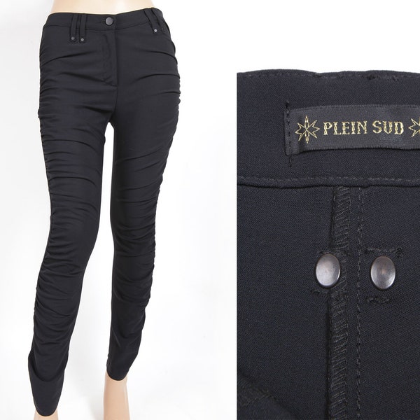 Y2K PLEIN SUD, Pantalon en laine et viscose noir, slip fit, Made in Italy, Taille Small/36FR