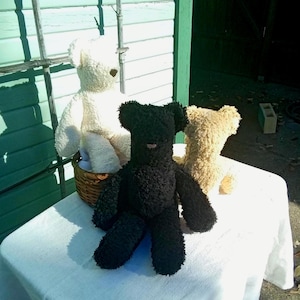 Organic Cotton Sherpa Teddy Bear - black or natural - 16 inches image 1