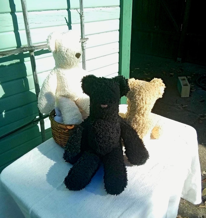 Organic Cotton Sherpa Teddy Bear - black or natural - 16 inches image 1