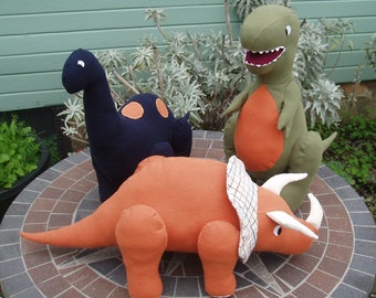 Dinosaur stuffed toy - organic flannel - made to order