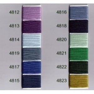 May include: A color chart with 36 different thread colors, numbered 4800 to 4833. The colors are arranged in rows of six, with each row containing a different shade of the same color.