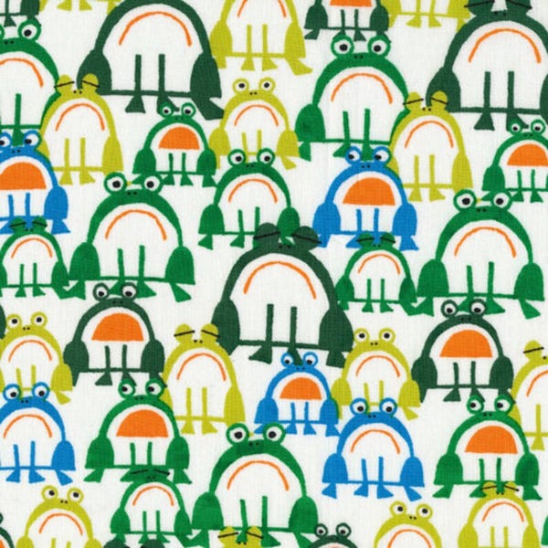 Frogs by Ed Emberly - Organic Cotton Woven - by the piece -  quilters weight