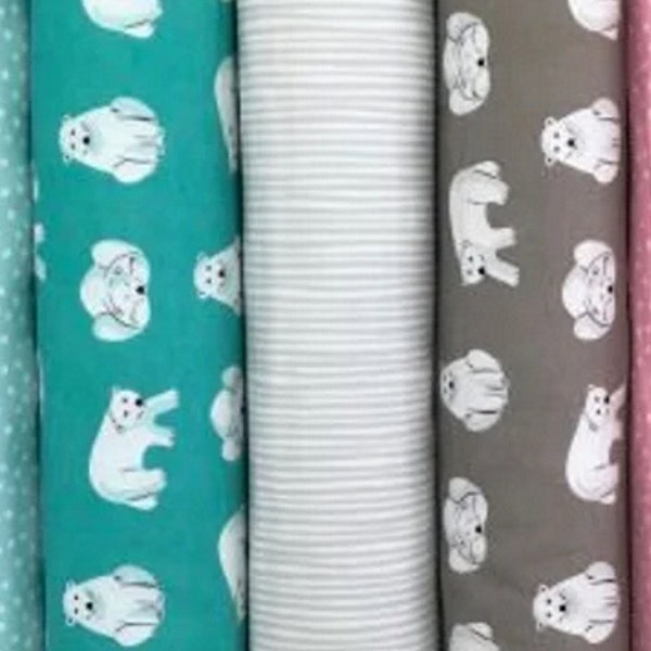 CLEARANCE - Organic Cotton Flannel - Cloud 9 - Northerly - Polar Bear Blue and grey and Straws in Grey - BTY and half yard