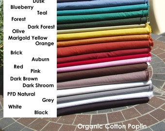 CLEARANCE - Solid organic cotton Poplin by the yard and half yard - many colors available