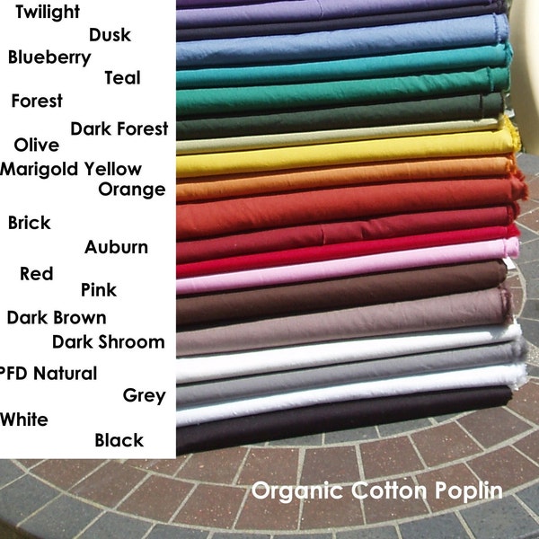 CLEARANCE - Solid organic cotton Poplin by the yard and half yard - many colors available