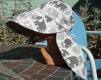 Organic Cotton Sun Hat with Neck Flap: Reversible Safari Style