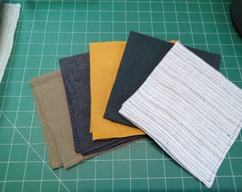 GIFT READY - Linen Lightweight Handkerchief - 13-inch square - Handmade - Golden Brown, glen plaid, black, plaid softened or Gold