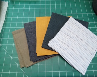 GIFT READY - Linen Lightweight Handkerchief - 13-inch square - Handmade - Golden Brown, glen plaid, black, plaid softened or Gold