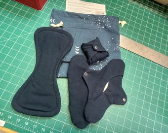 Organic Cotton Cloth Pads Starter Kit – Reusable Feminine Hygiene - navy moon pads